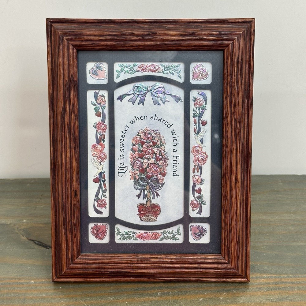 Vintage Friend Gift Framed Print Wall Art Shiny Embossed Metallic Flowers Dove